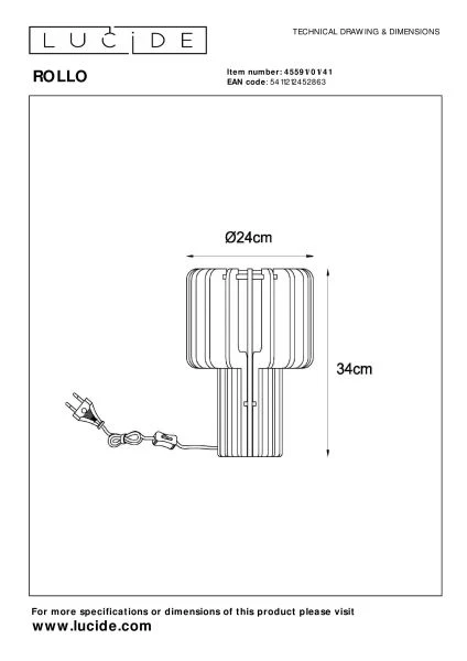 Lucide ROLLO - Tischlampe - 1xE27 - Taupe - technisch